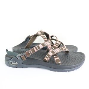 CHACO Zong X Ecotread Backless Slide Sandals Brown/Pink Stripes 7